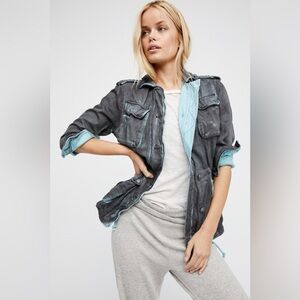 Free People Double Cloth Jacket Charcoal Blue Combo